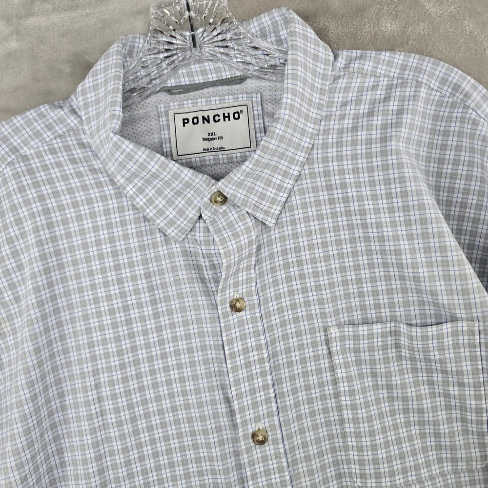 Poncho Outdoors ultra-lite Fishing Shirt Mens XXL Gray Blue Plaid Long Sleeve